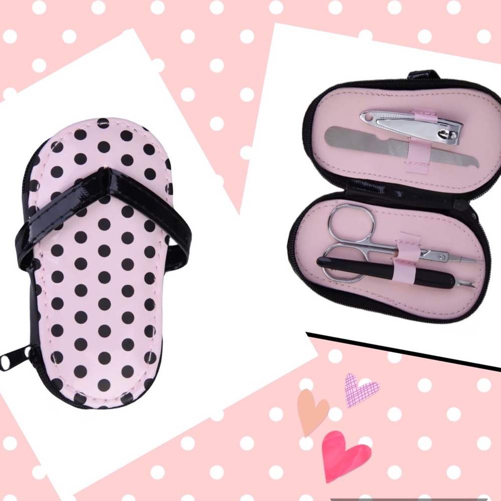 Polka dot nail set kit cute nail clipper polka dot pouch pink scissor travel